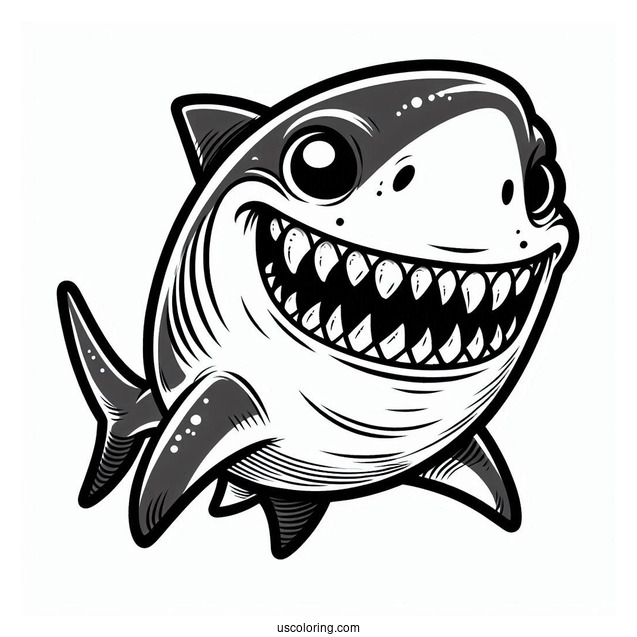 Scary Cartoon Shark Coloring Page Showing Teeth