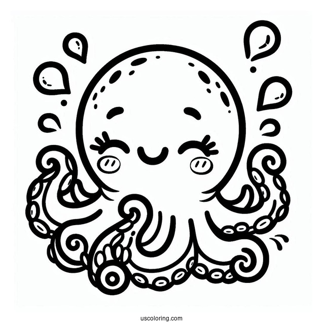 Easy Blushing Octopus Coloring Page For Preschoolers