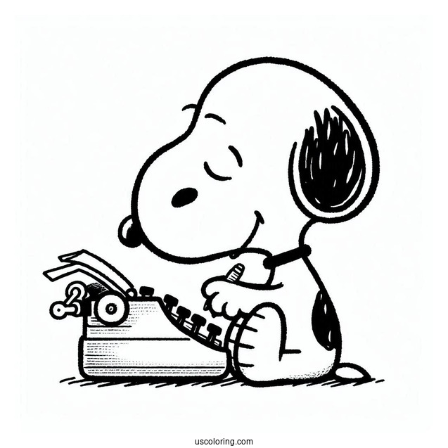 Snoopy Writing On Type Writer To Color