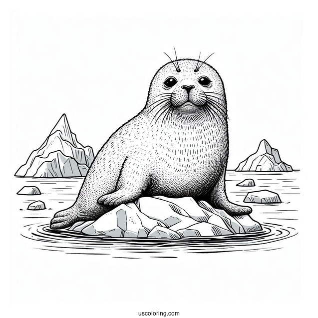 Realistic Seal Coloring Page Resting On Iceberg