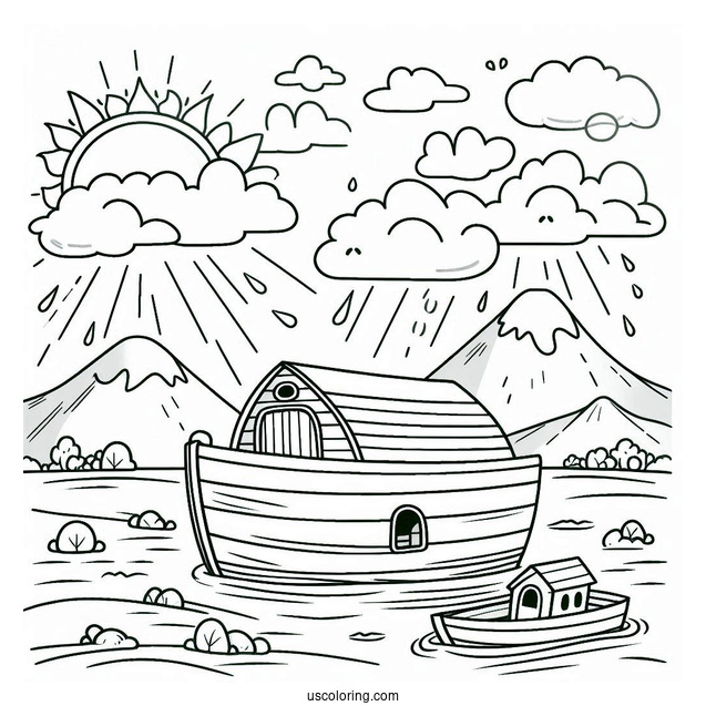 Cute Cartoon Noah's Ark Coloring Page For Kids