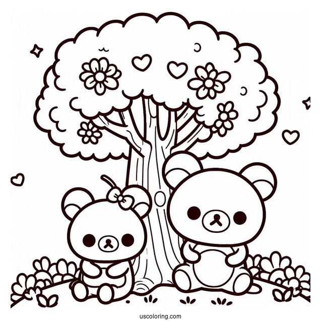 Rilakkuma Coloring Page Of Korilakkuma And Chairoikoguma On A Tree