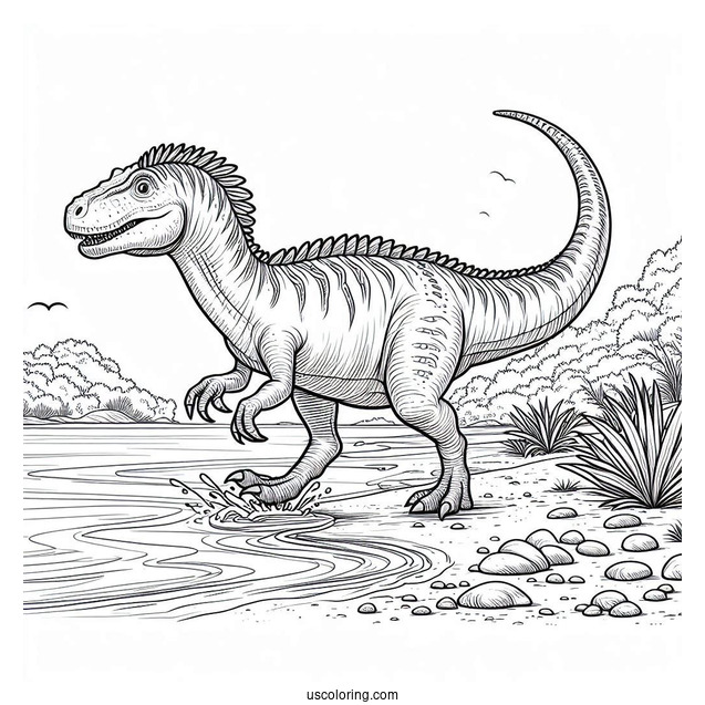 Spinosaurus Coloring Page Walking On The Shore For Kids