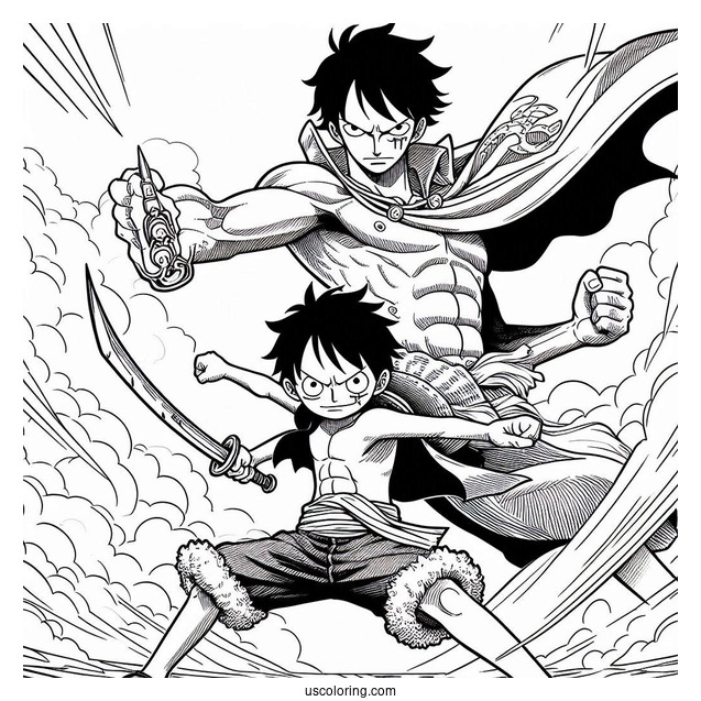 Luffy Coloring Page Fighting Back-To-Back With Ace