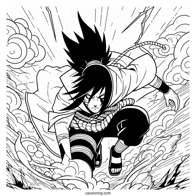 Uchiha Sasuke Coloring Page Using Susanoo In Battle