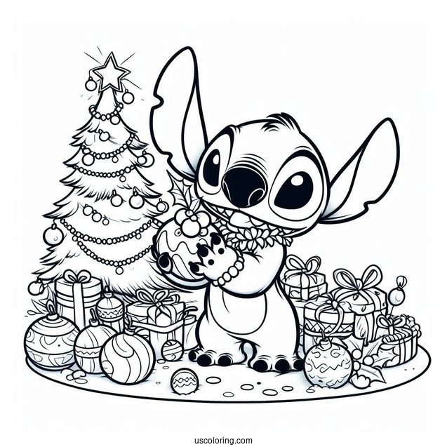 Christmas Themed Lilo And Stitch Coloring Page