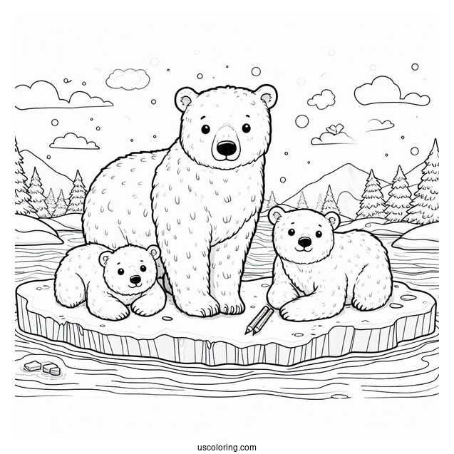 Coloring Page Of Polar Bears On Ice