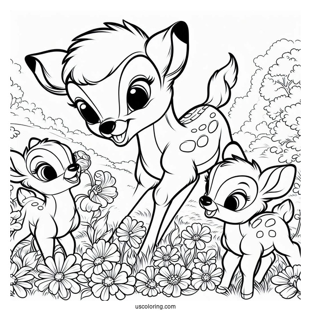 Bambi Talking To Thumper Sisters In Flower Field