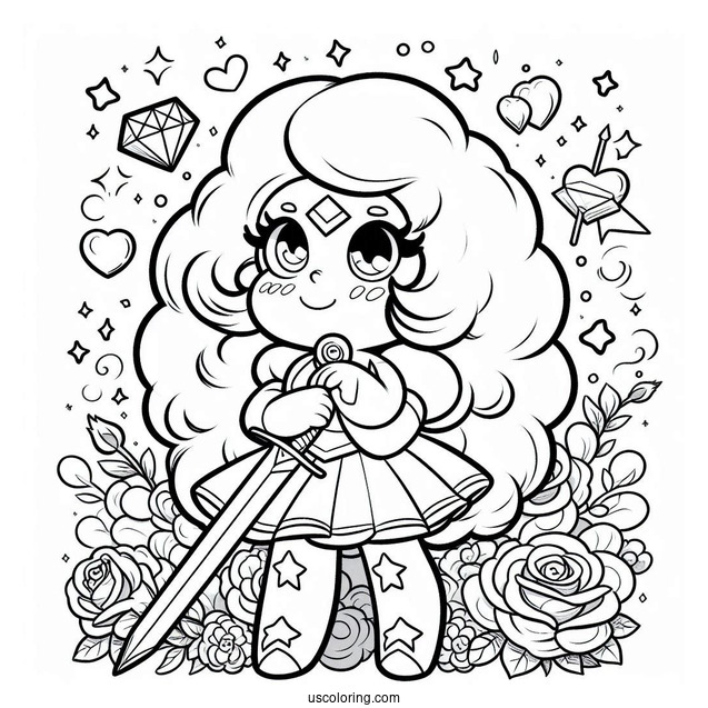 Steven Universe Coloring Page Of Cute Rose Quartz Holding Sword And Shield For Kids
