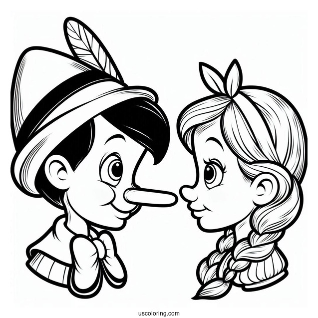 Pinocchio Coloring Page Of Easy Figaro And Cleo Nose To Nose For Kids