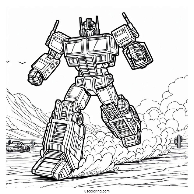 Optimus Prime Coloring Page Running In The Desert