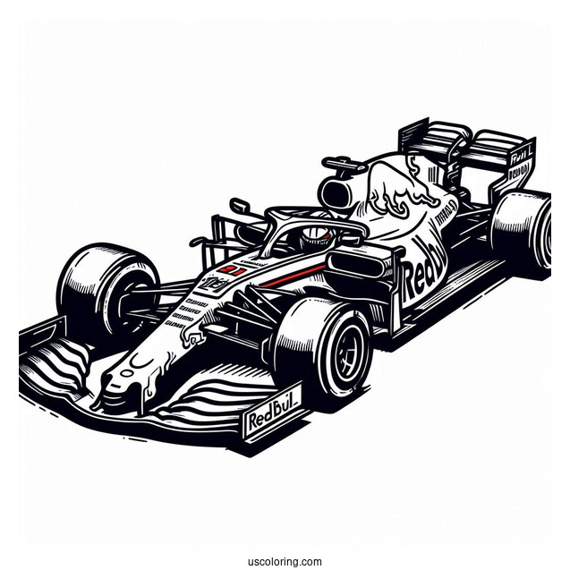Simple F1 Coloring Page Red Bull Racing Car For Kids