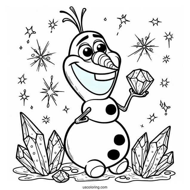 Coloring Page Of Olaf With Ice Crystals