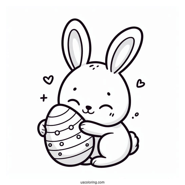 Easter Bunny Coloring Page Hugging Egg And Saying Greeting