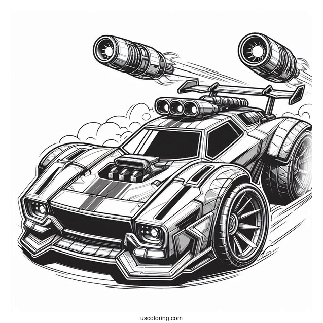 Rocket League Coloring Page Of Octane Battle Car With Rear Thrusters Blasting