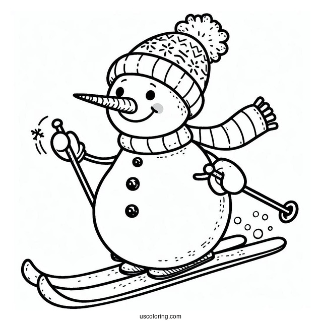 Adorable Snowman Skiing With Long Carrot Nose