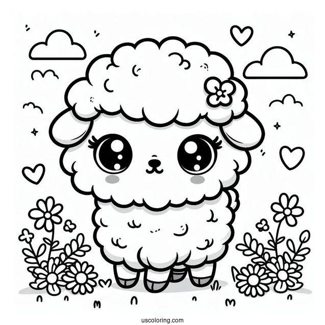 Kawaii Baby Sheep Coloring For Preschoolers