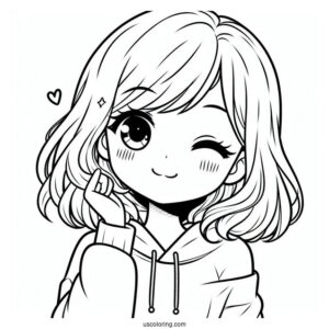 Cute Coloring Page Girl In Sweatshirt Winking