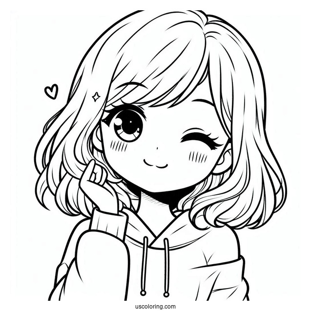 Cute Coloring Page Girl In Sweatshirt Winking