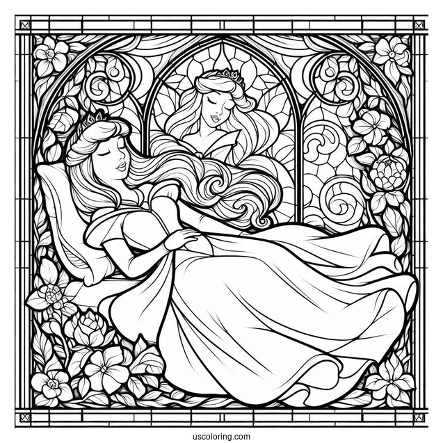 Sleeping Beauty Coloring Page Of Aurora Stained Glass