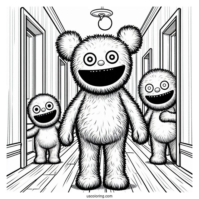 Poppy Playtime Coloring Page Of Terrifying Huggy Wuggy In The Corridor