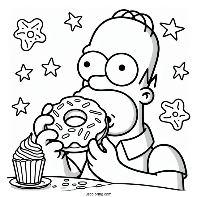 Homer Simpson Eating a Donut To Color
