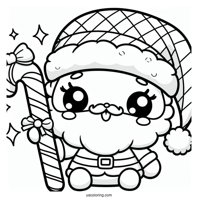 Kawaii Themed Santa With Candy Canes To Color