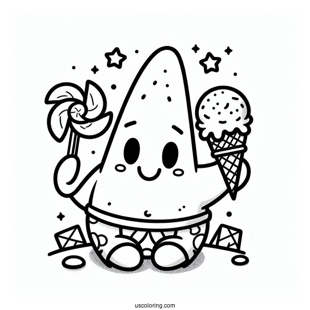 Cute Patrick Star Coloring Page Holding Fan And Ice Cream