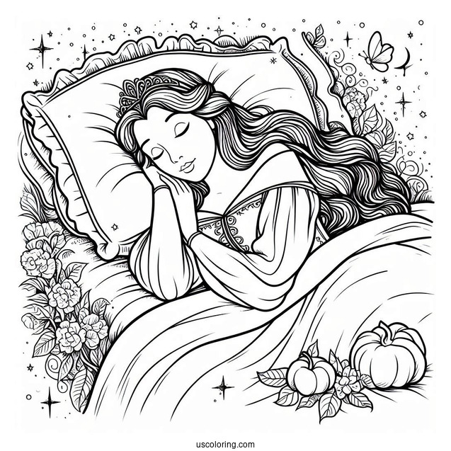 Sleeping Beauty In Deep Sleep Coloring Page For Kids