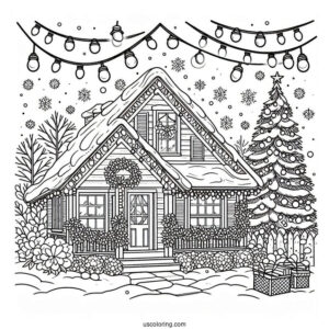 Detailed House Full Of Christmas Lights To Color