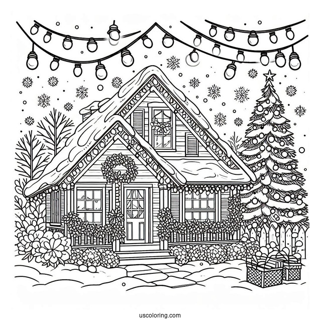 Detailed House Full Of Christmas Lights To Color