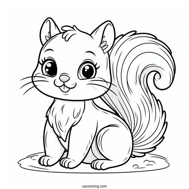 Simple Smiling Squirrel Coloring Page For Kids