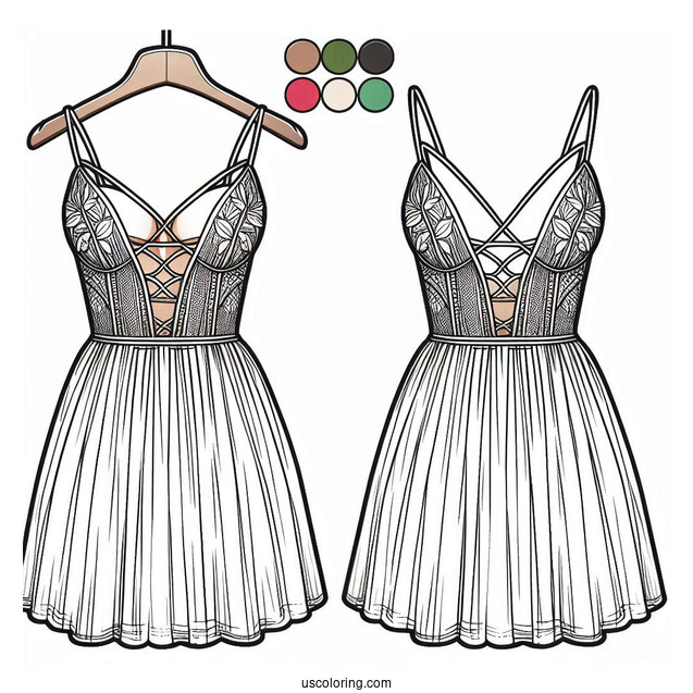 Strappy Plunging Dress Coloring Page With Large Skirt