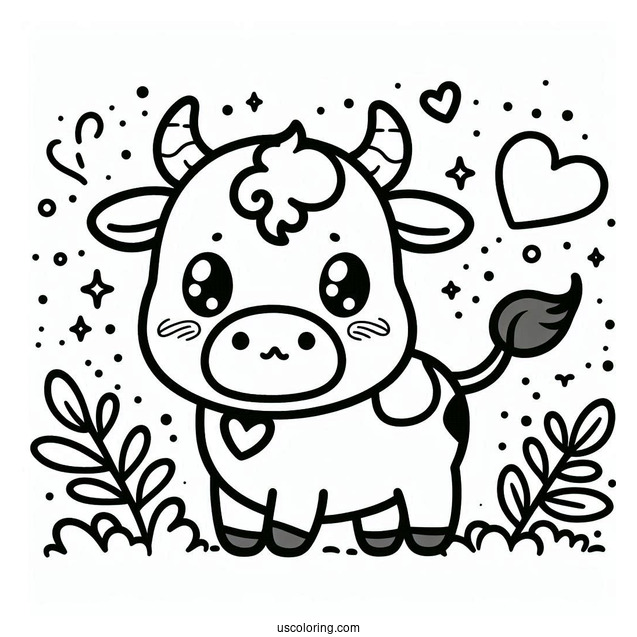 Cute Kawaii Cow Coloring Page