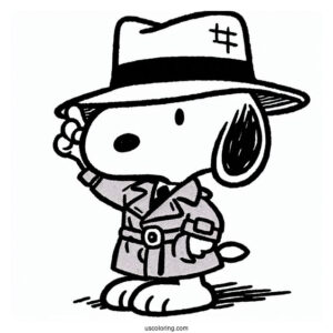 Snoopy As a Detective Coloring Sheet