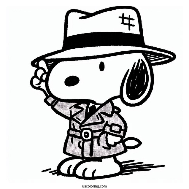 Snoopy As a Detective Coloring Sheet