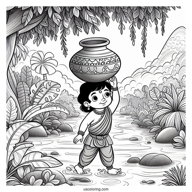 Jungle Book Coloring Page Of Shanti Carrying Clay Pot Over Her Head