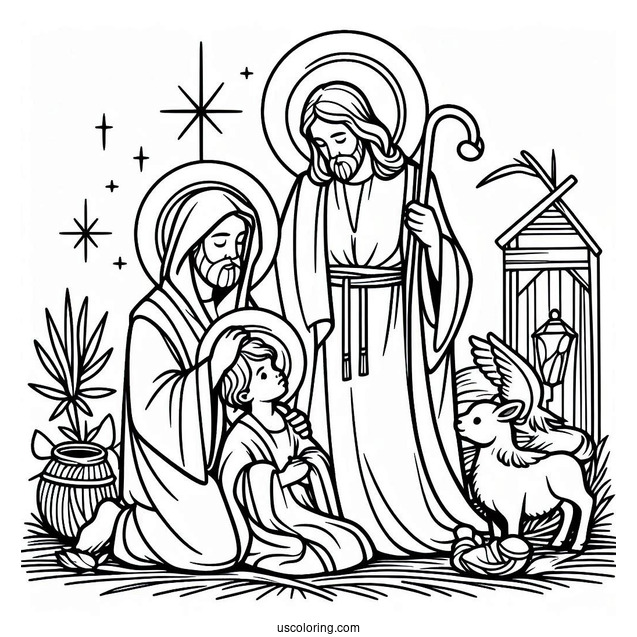 Simple Outline Of The Nativity Coloring Page of Jesus To Color