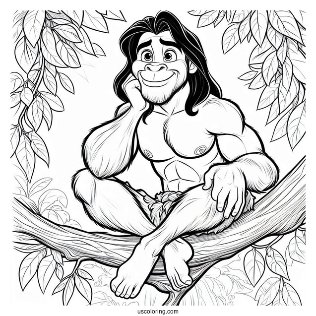 Tarzan Coloring Page Smiling While Sitting On A Tree Branch