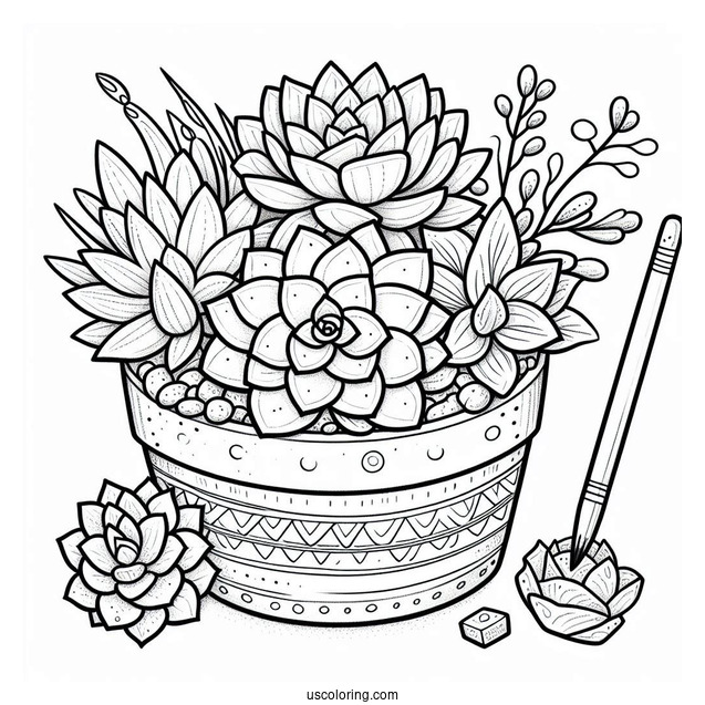 Simple Succulent Coloring Page Pot For Kids