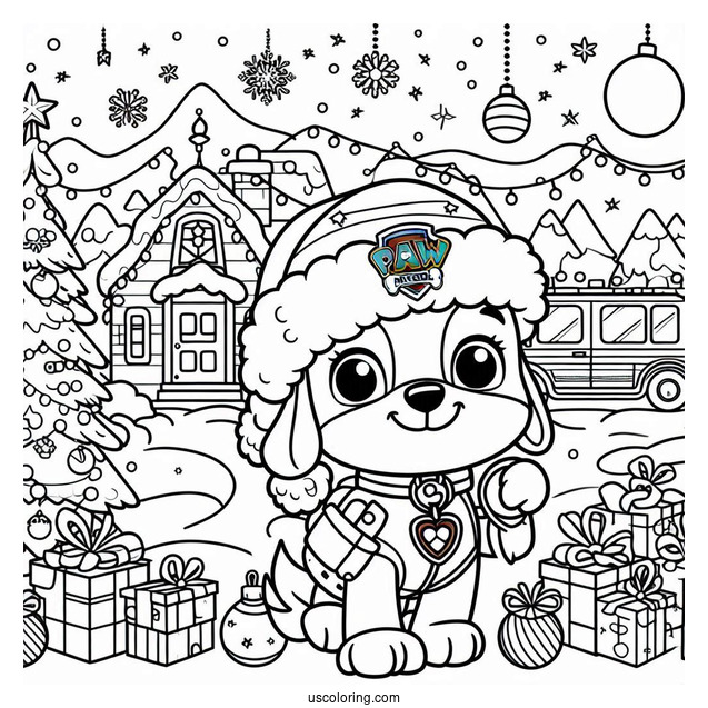 Christmas Themed Paw Patrol Coloring Page