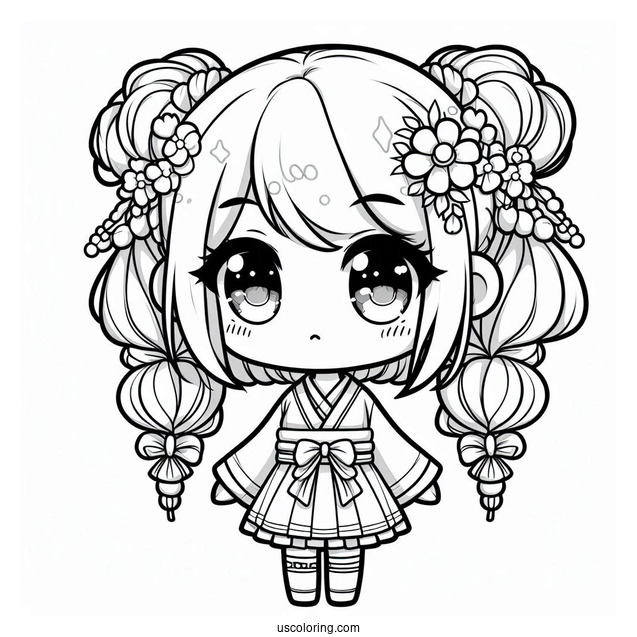 Kawaii Chibi Girl In Pigtails Coloring Sheet