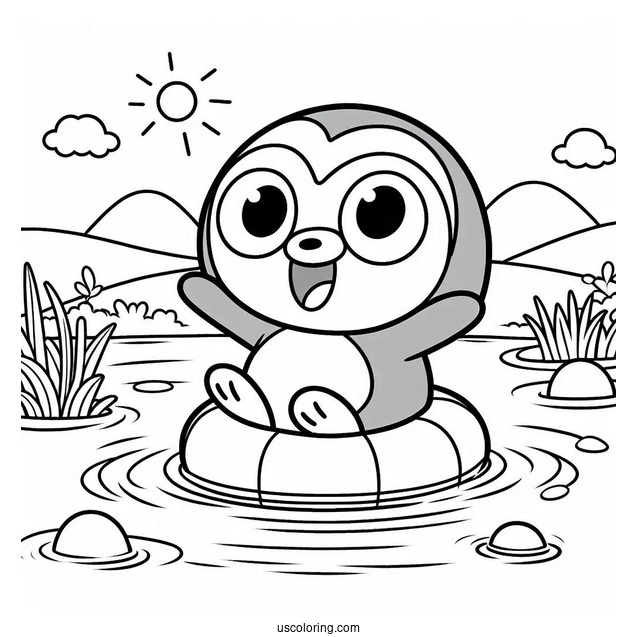Pororo Coloring Page Of Eddy Swimming In A Lake