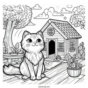 Cat Sitting Outside Cat House