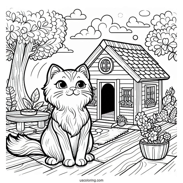 Cat Sitting Outside Cat House