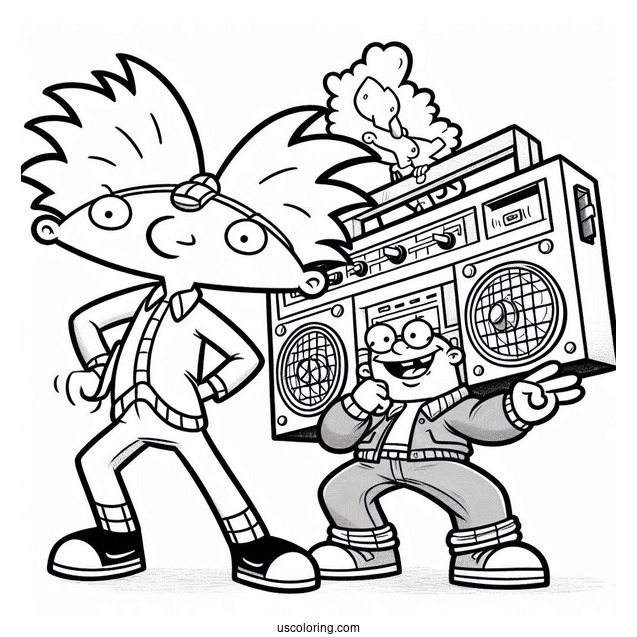 Nickelodeon Coloring Page Of Arnold And Gerald Dancing To Boombox