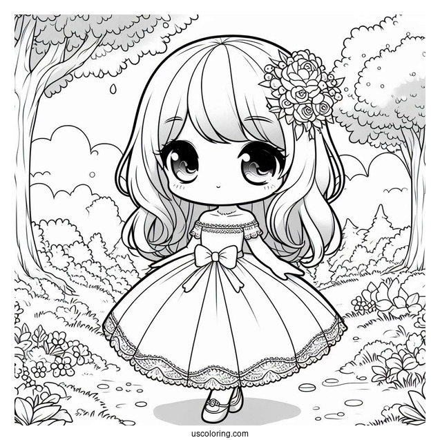 Chibi Girl In A Pretty Dress Walking In Nature