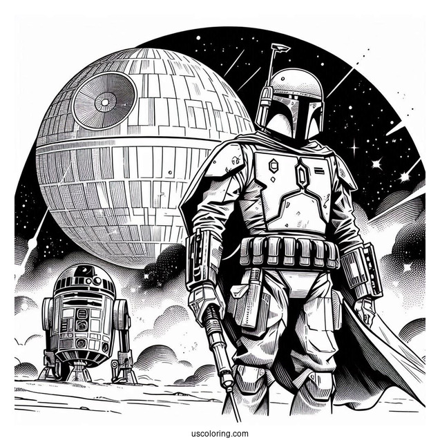 Boba Fett Standing In Front Of Death Star