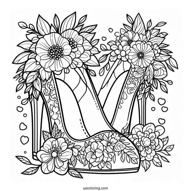 Coloring Sheet Of Floral Bridal Shoes