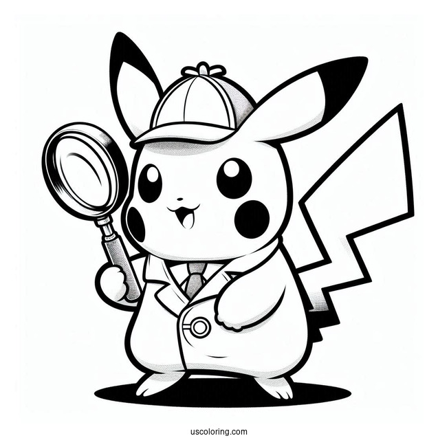 Coloring Page Of Detective Pikachu With Magnifying Glass